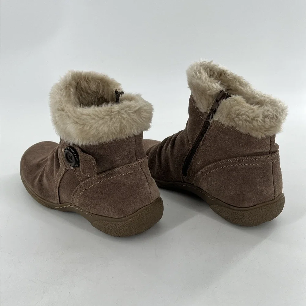 BareTraps Womens Ankle Boots Suede Leather Faux Fur Flat Comfort Tan‎ Cashew 10
